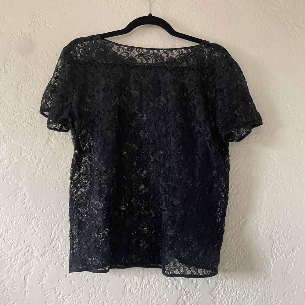 American Apparel Sheer Black Lace T-Shirt Short Sleeve Shirt Top